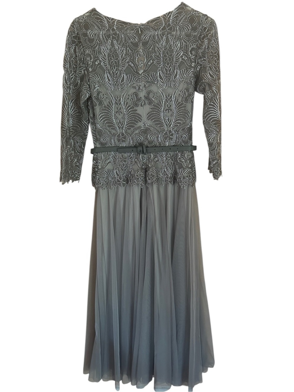 Tadashi Shoji Silver-Gray Lace & Tulle Maxi Dress mother of the bride size 2